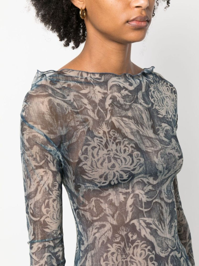 Blue Clavicle Printed Top