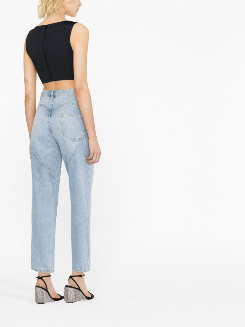 Blue Crystal Slit Straight-leg Jeans