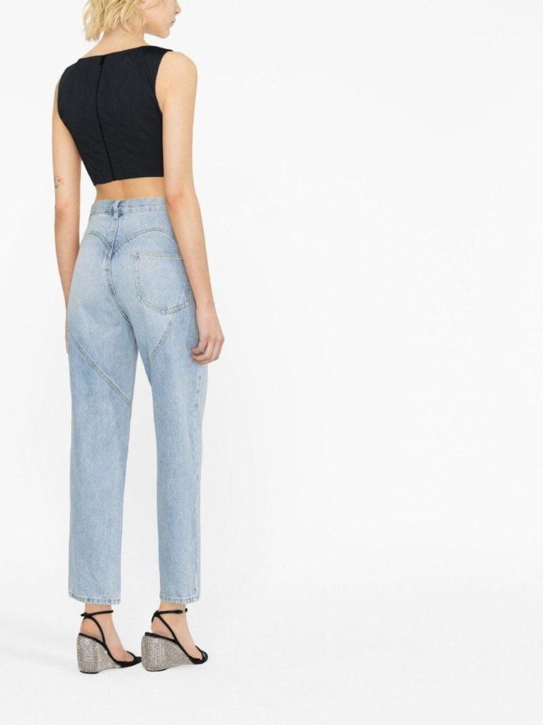 Blue Crystal Slit Straight-leg Jeans