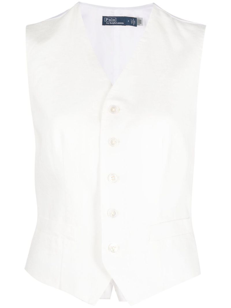 White Single-breasted Linen Waistcoat