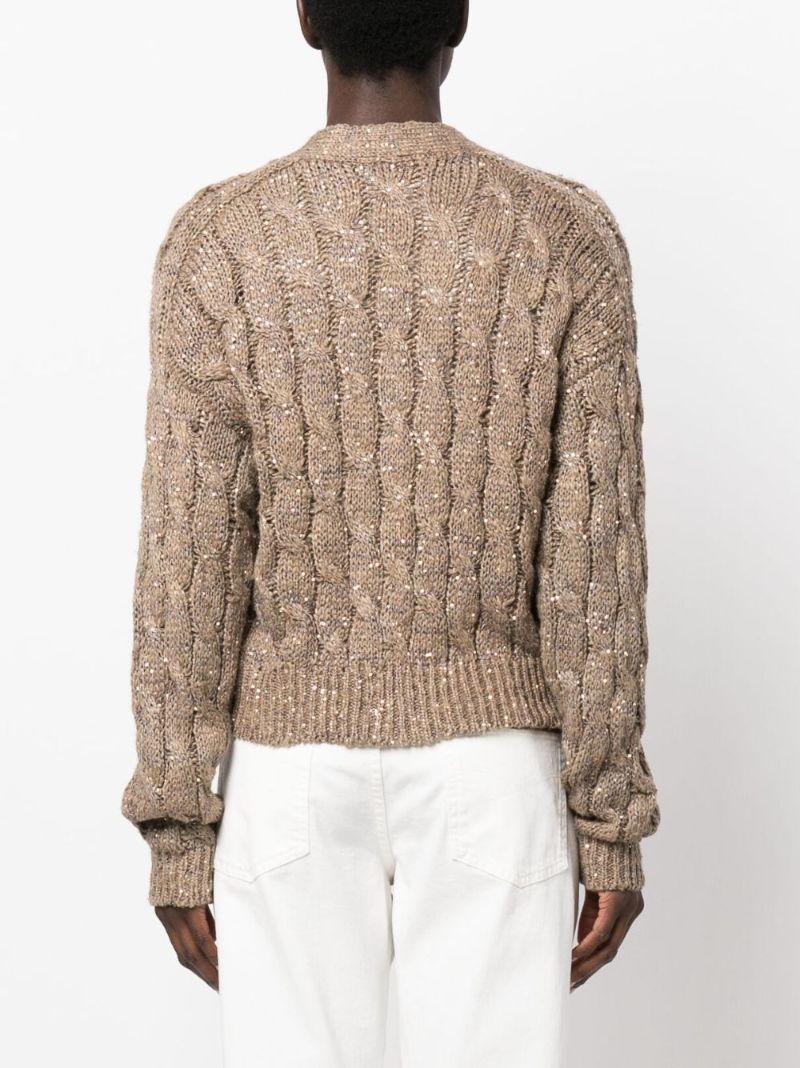 Brown Sequined Cable Knit Cardigan