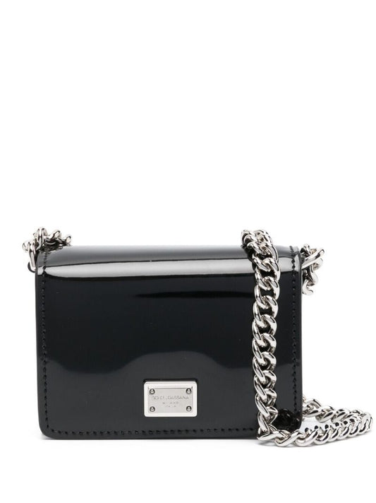 Black Logo Plaque Patent Leather Mini Bag