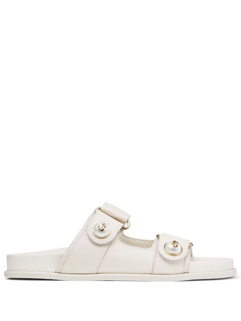 White Fayence Faux Pearl Sandals