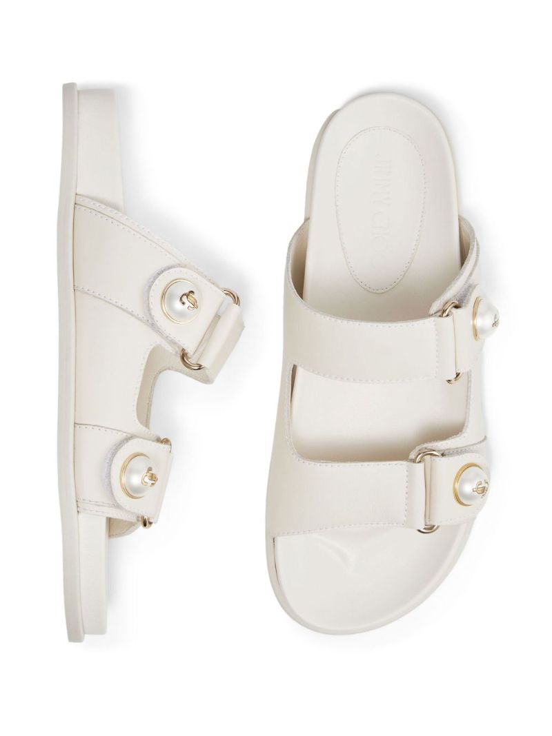 White Fayence Faux Pearl Sandals
