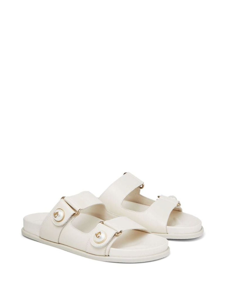 White Fayence Faux Pearl Sandals