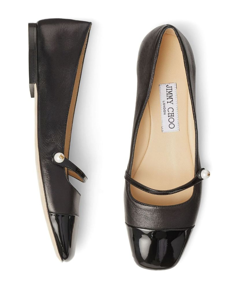 Black Elisa Leather Ballerina Shoes