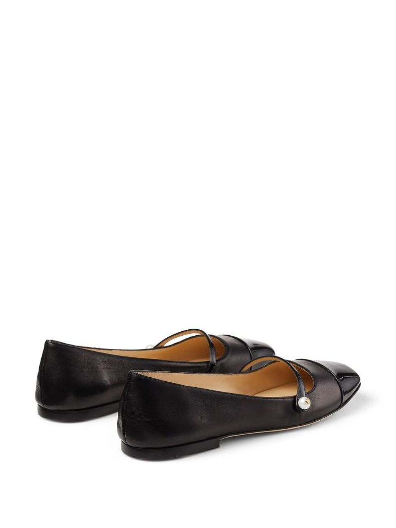 Black Elisa Leather Ballerina Shoes