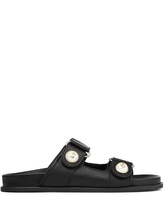 Black Fayence Embellished Leather Slides