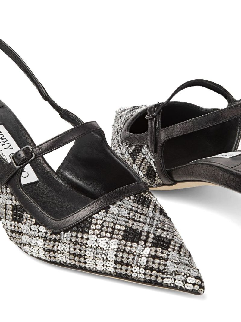 Black Didi 45 Beaded Tartan Slingback Pumps