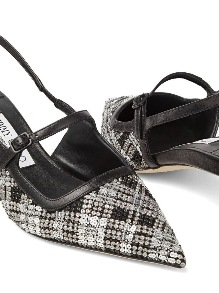 Black Didi 45 Beaded Tartan Slingback Pumps
