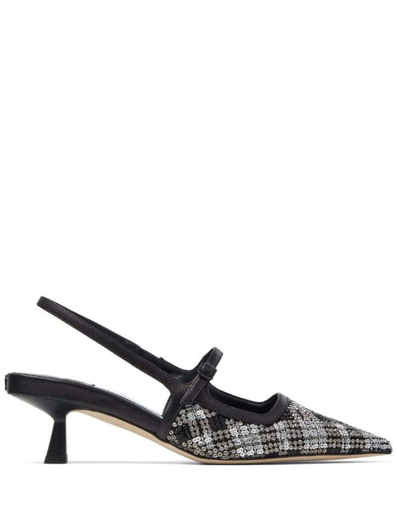 Black Didi 45 Beaded Tartan Slingback Pumps