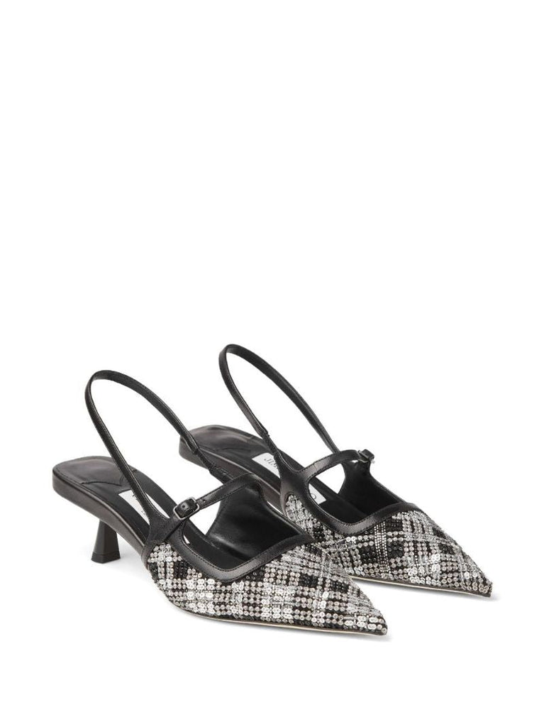 Black Didi 45 Beaded Tartan Slingback Pumps