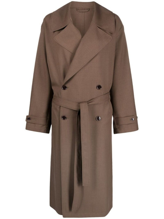 Brown Double Breasted Belted Coat