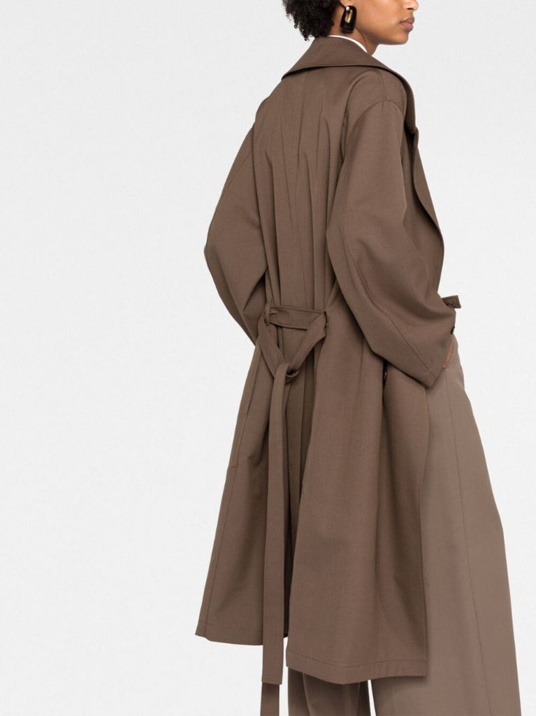 Brown Double Breasted Belted Coat