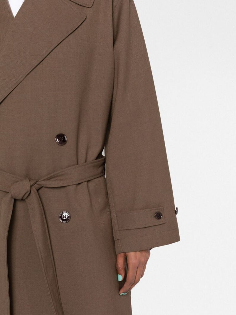 Brown Double Breasted Belted Coat