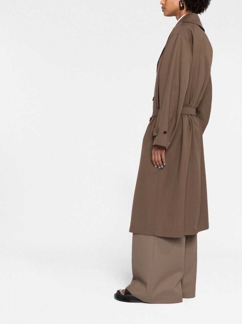 Brown Double Breasted Belted Coat