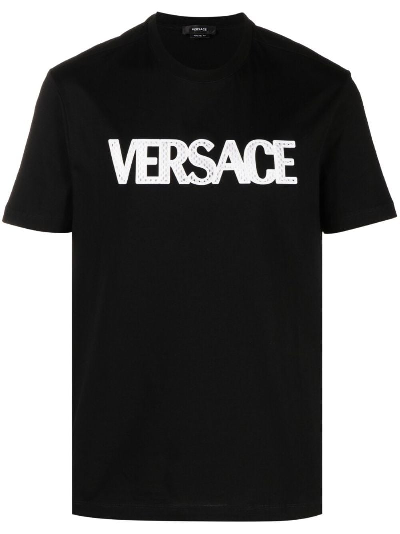Black Mesh Logo Cotton T-shirt