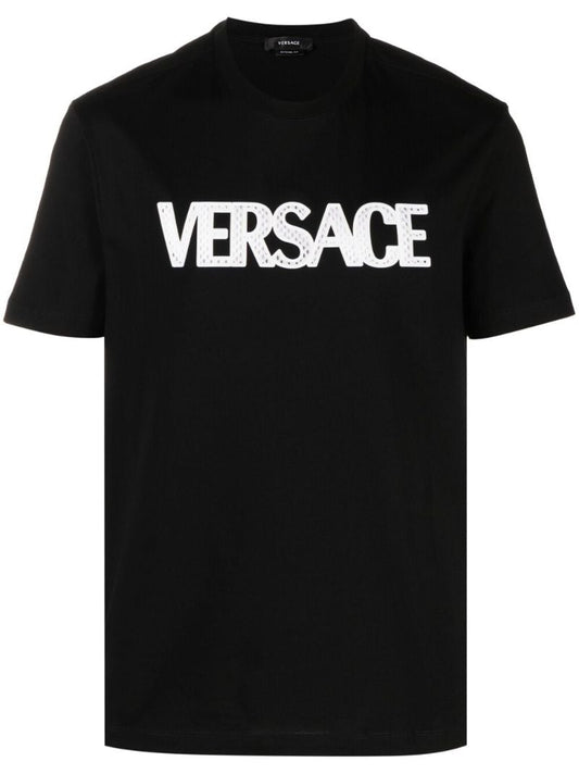 Black Mesh Logo Cotton T-shirt