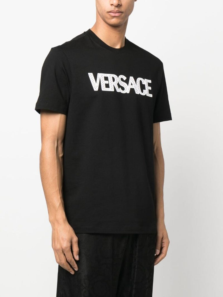 Black Mesh Logo Cotton T-shirt