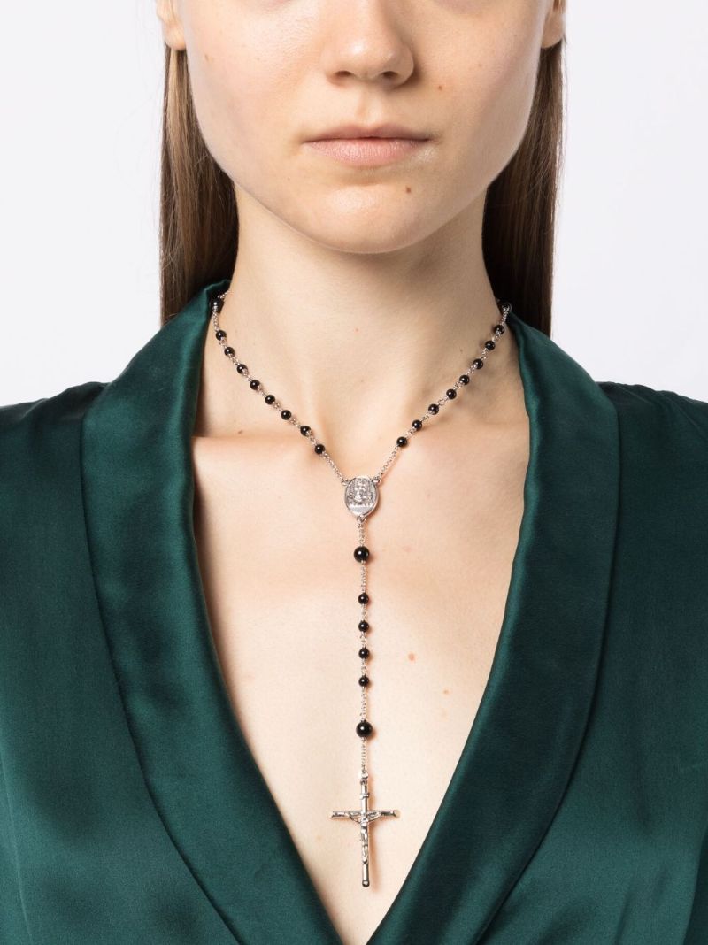 X Kim Kardashian Silver-tone Short Rosary Onyx Necklace