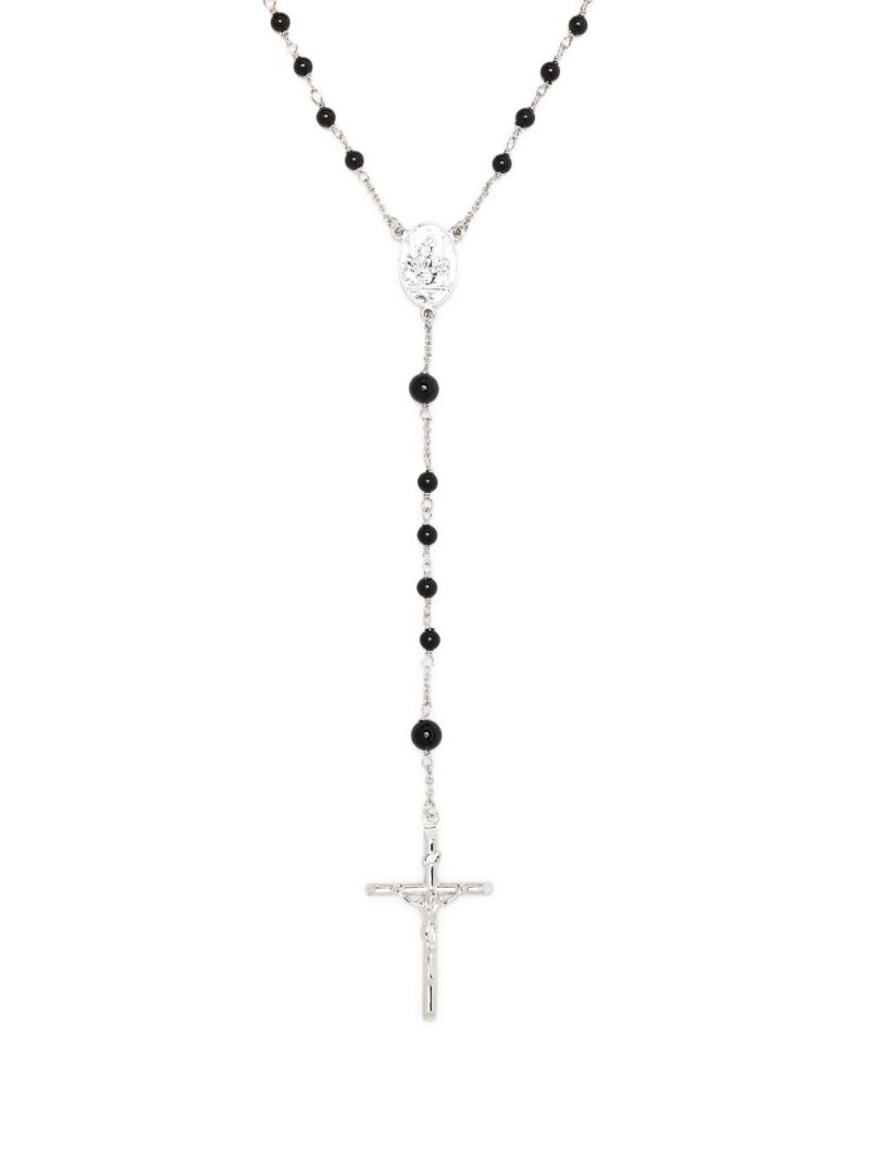 X Kim Kardashian Silver-tone Short Rosary Onyx Necklace