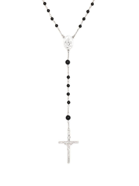 X Kim Kardashian Silver-tone Short Rosary Onyx Necklace