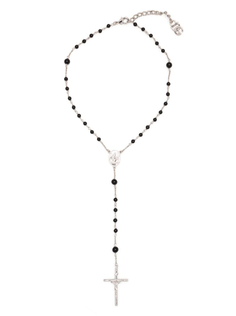 X Kim Kardashian Silver-tone Short Rosary Onyx Necklace