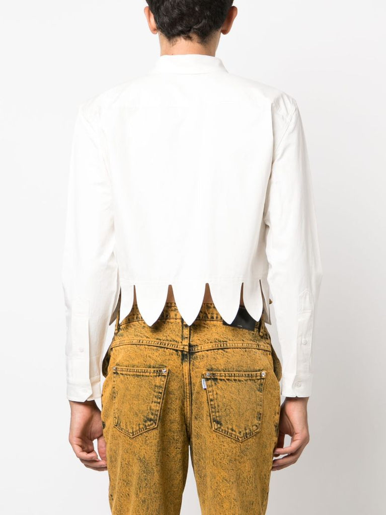 White Scallop-hem Cotton Shirt
