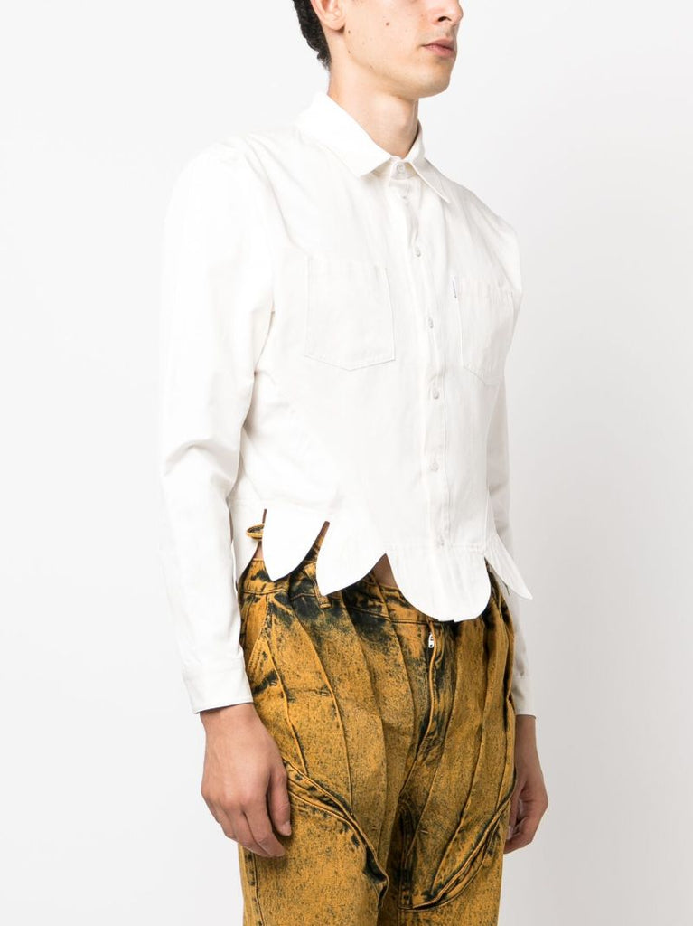 White Scallop-hem Cotton Shirt
