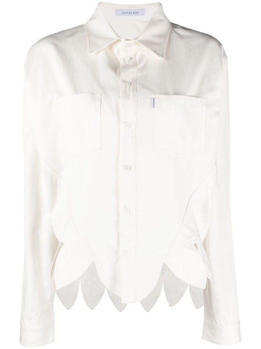 White Scallop-hem Cotton Shirt