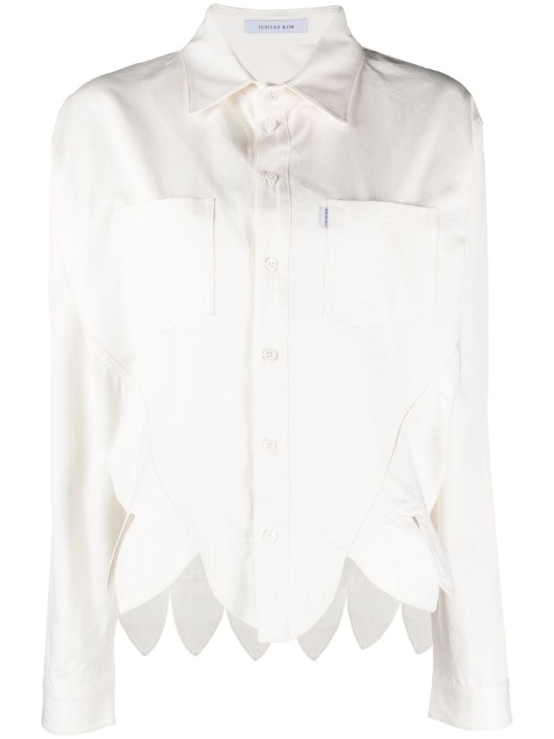 White Scallop-hem Cotton Shirt