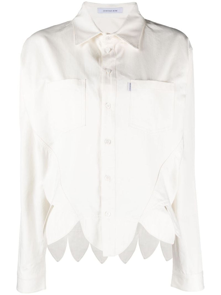 White Scallop-hem Cotton Shirt