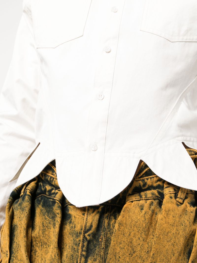 White Scallop-hem Cotton Shirt