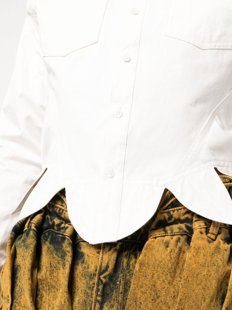 White Scallop-hem Cotton Shirt