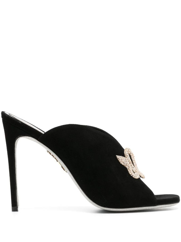 Black 105 Snake-detail Suede Mules
