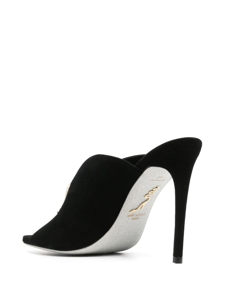 Black 105 Snake-detail Suede Mules