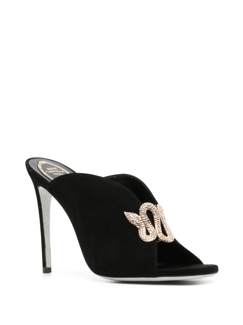 Black 105 Snake-detail Suede Mules