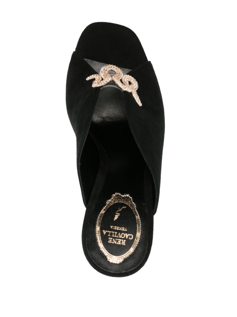 Black 105 Snake-detail Suede Mules