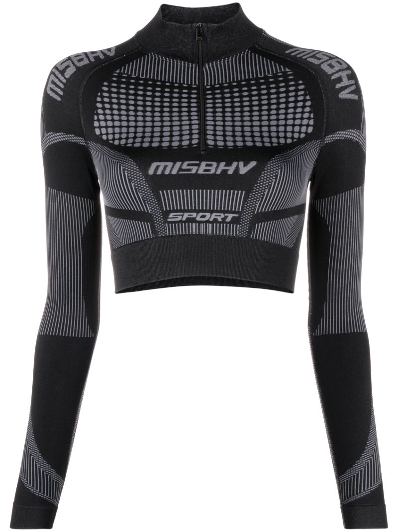 Black Europa Half Zip Crop Top