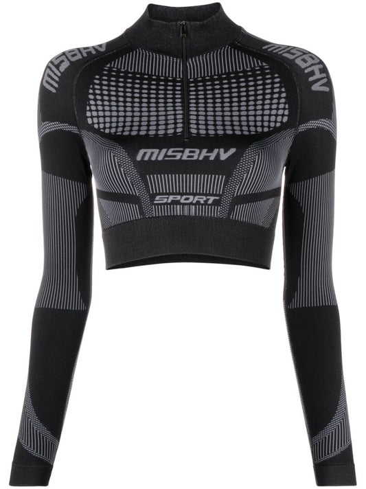 Black Europa Half Zip Crop Top