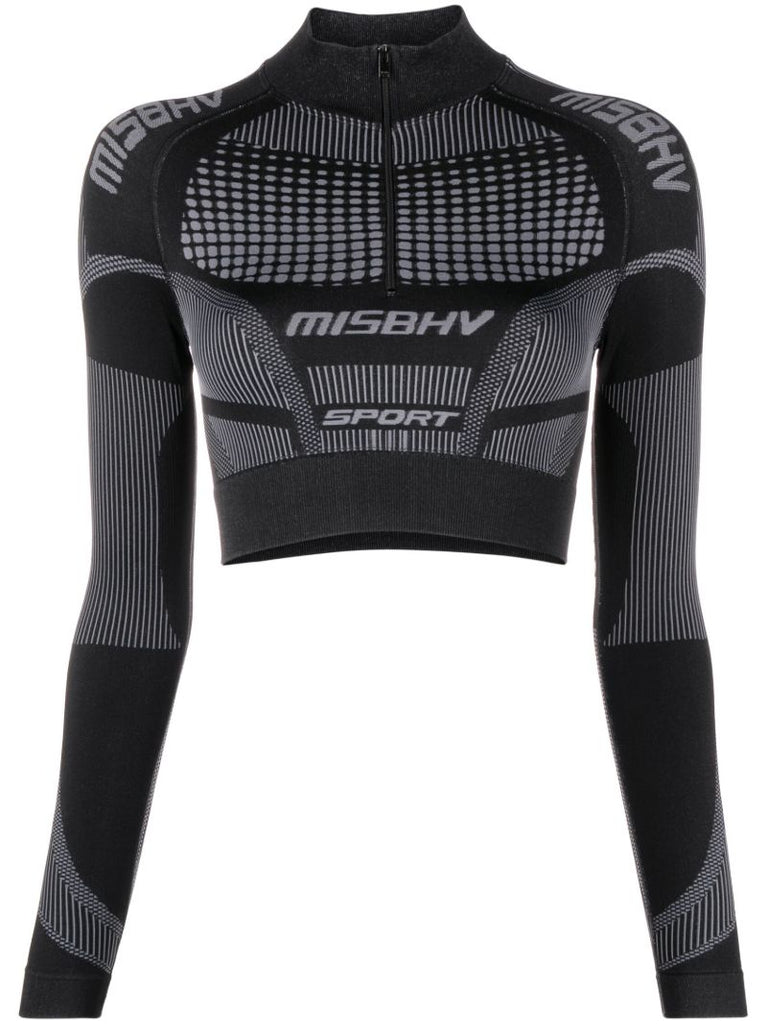 Black Europa Half Zip Crop Top