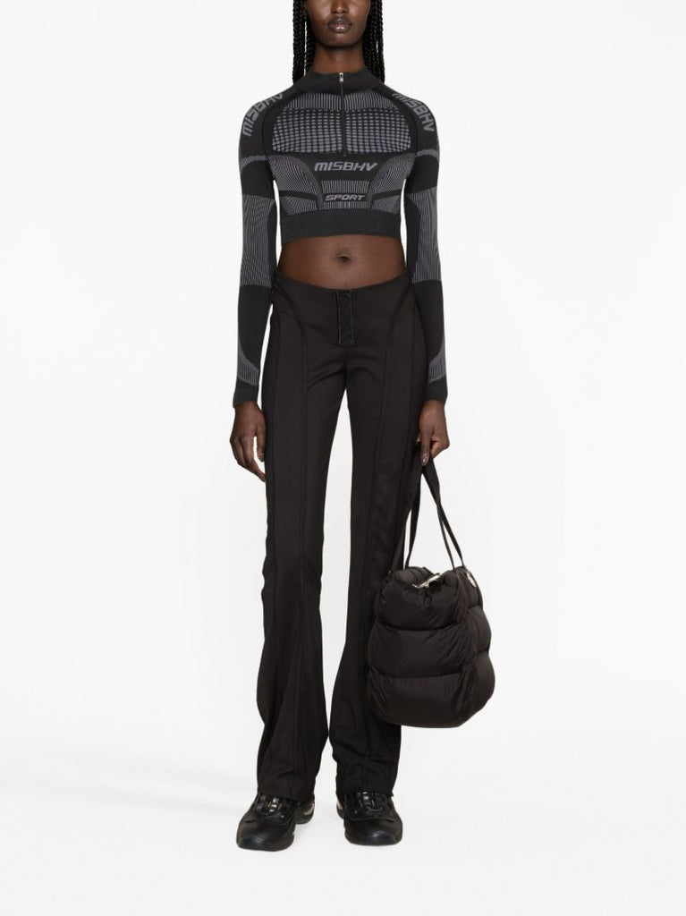 Black Europa Half Zip Crop Top