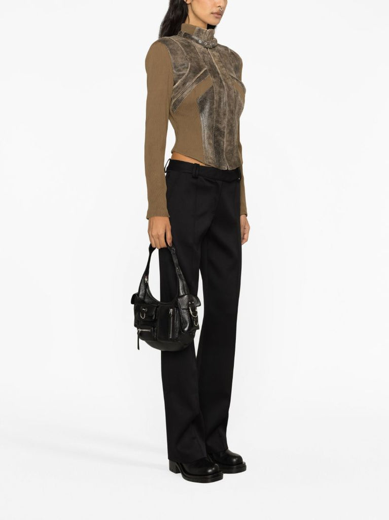X Cracked Brown Leather-panelled Jacket
