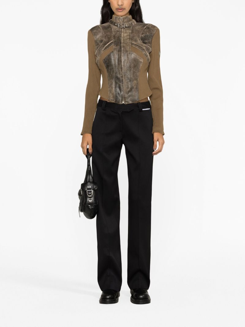 X Cracked Brown Leather-panelled Jacket