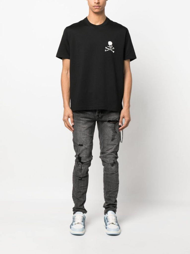 Black Skull Print Cotton T-shirt