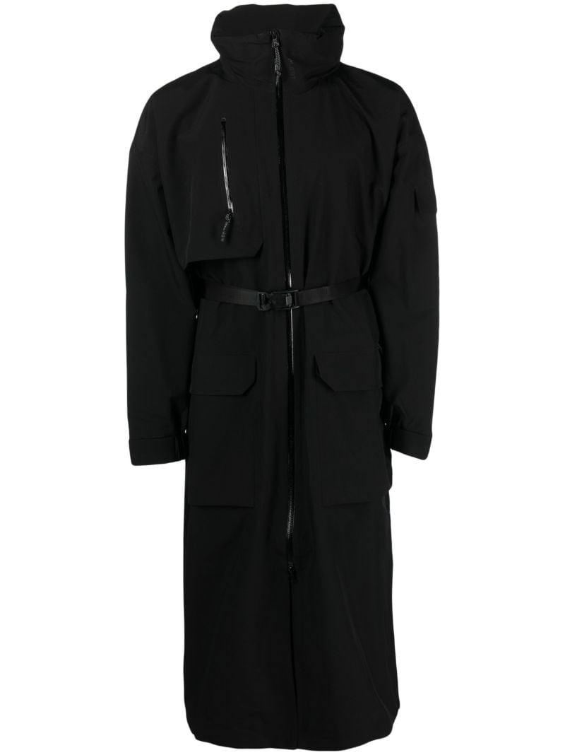Black Klipra High-neck Belted Parka Coat