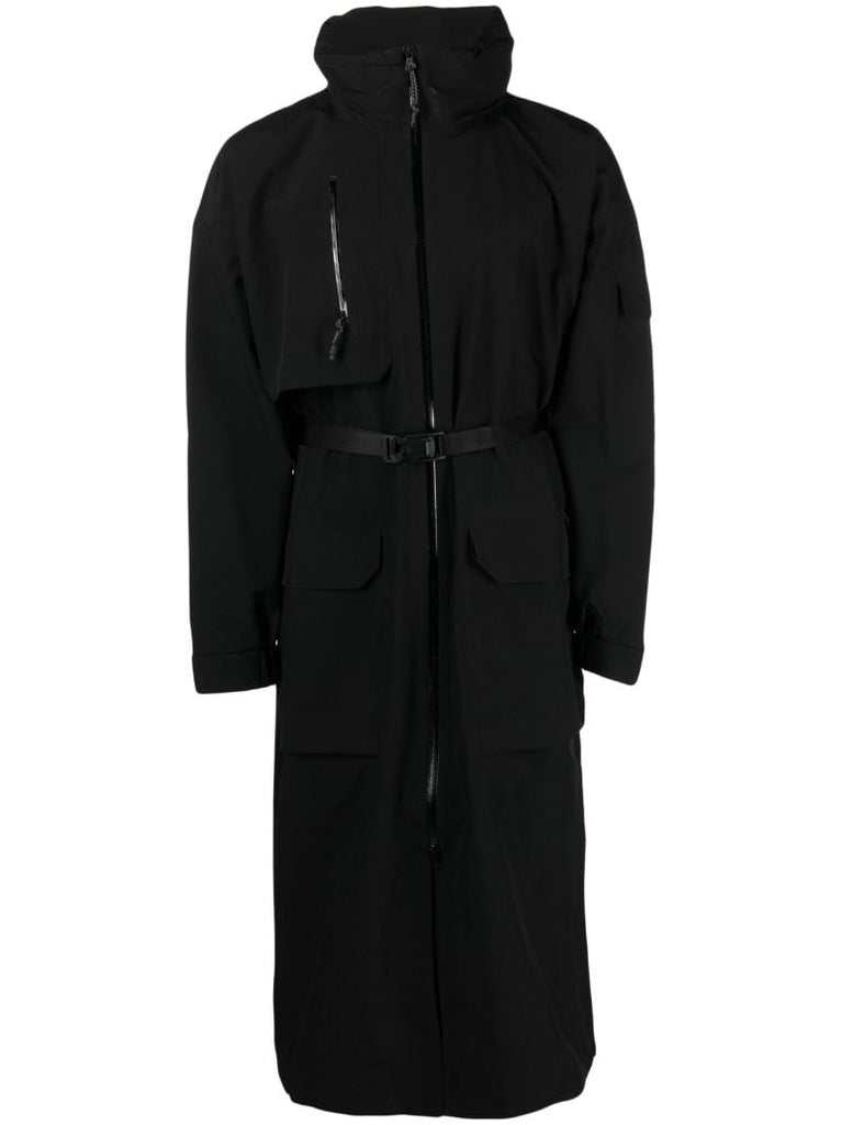 Black Klipra High-neck Belted Parka Coat