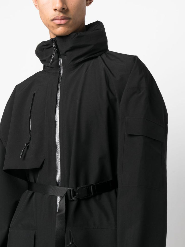 Black Klipra High-neck Belted Parka Coat