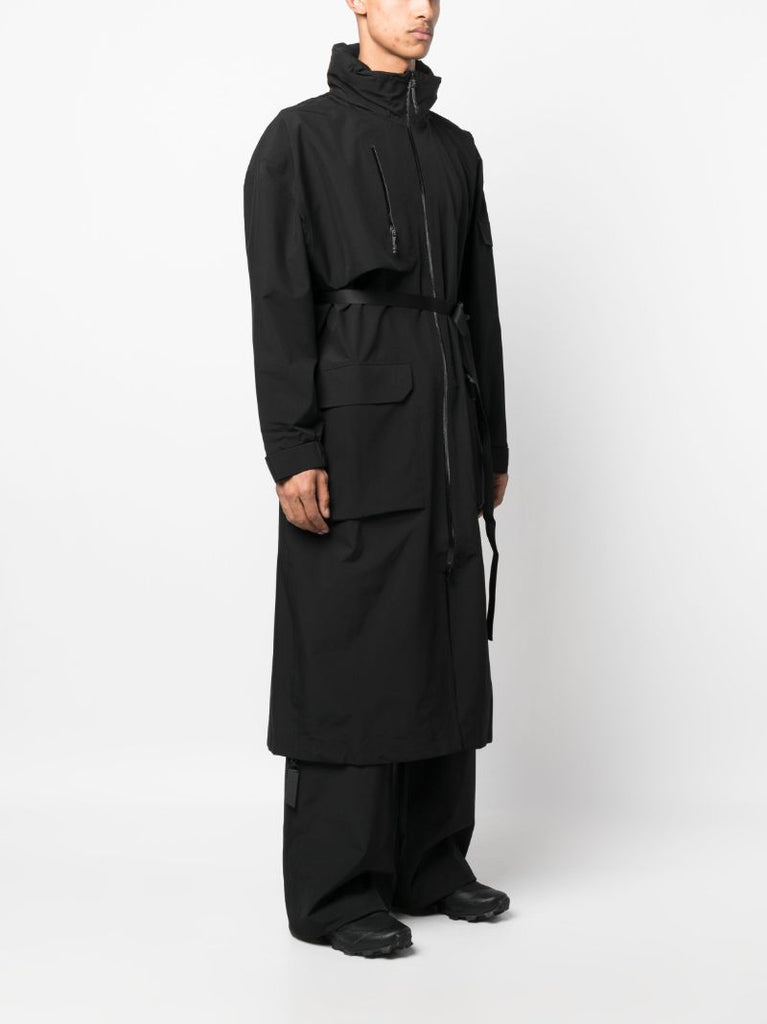 Black Klipra High-neck Belted Parka Coat