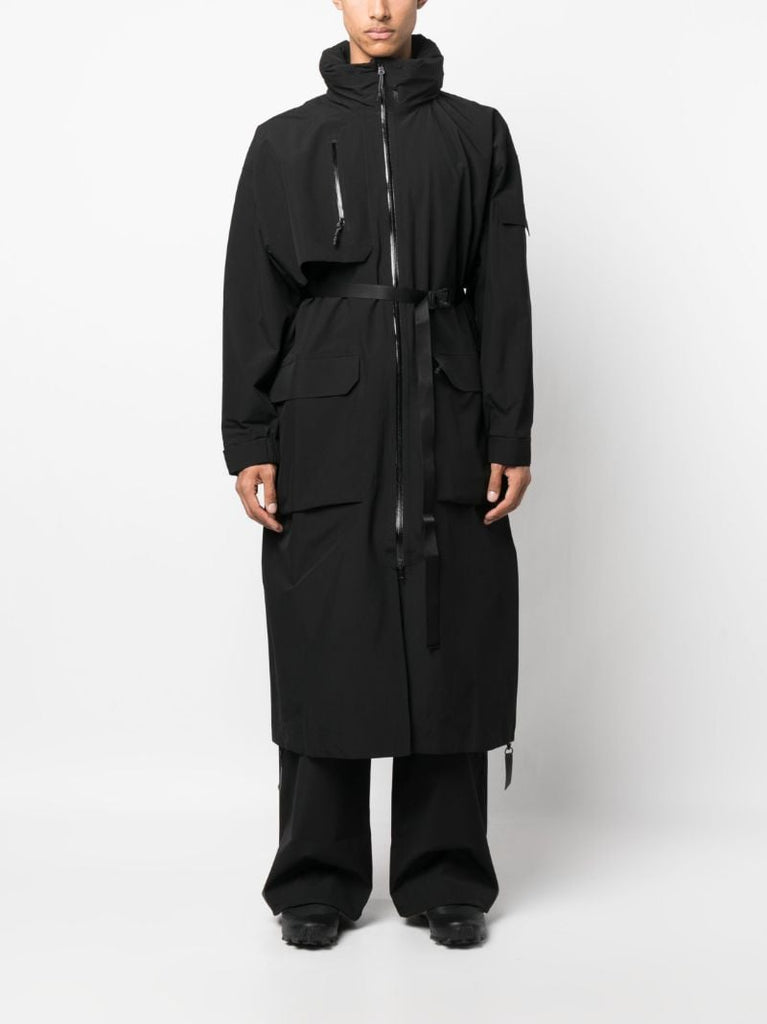 Black Klipra High-neck Belted Parka Coat